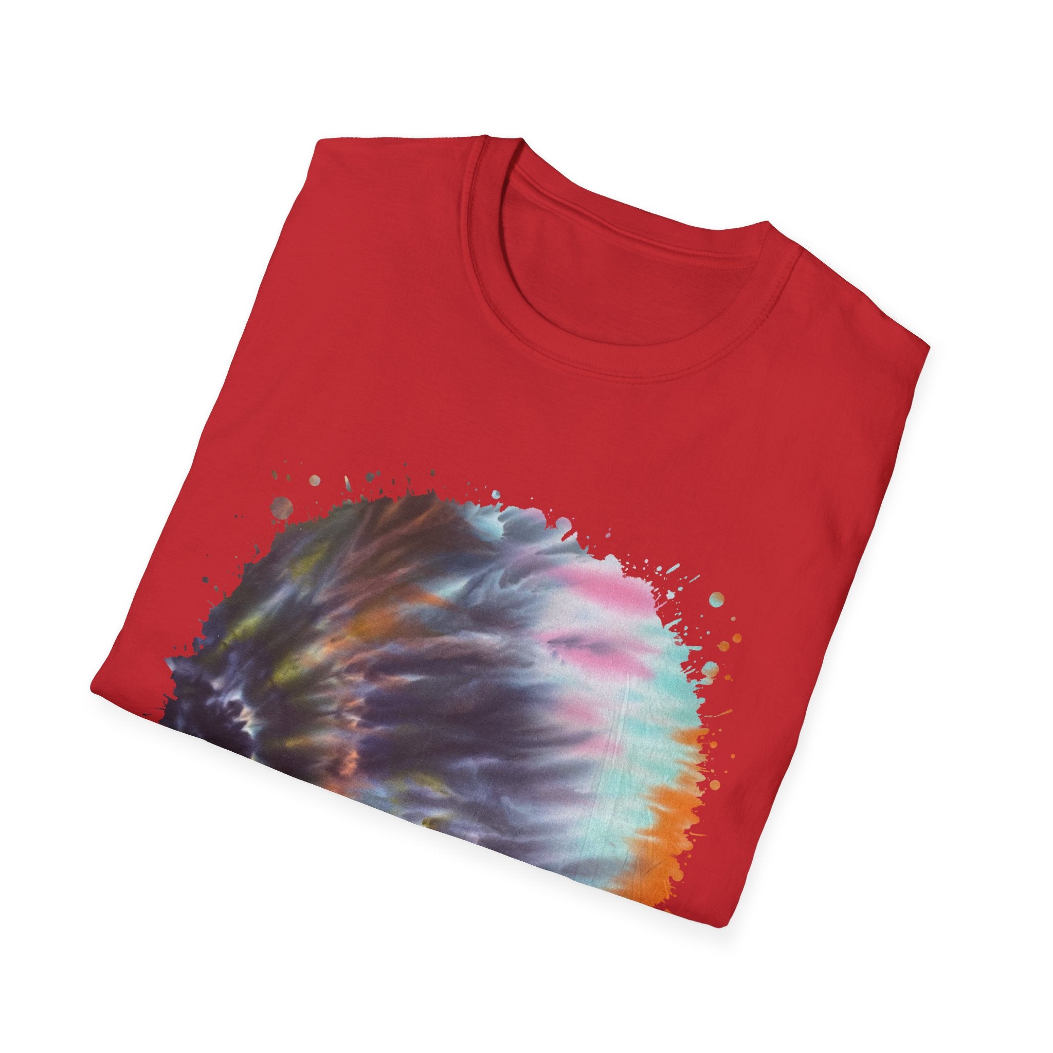 Bravado 2:  Colorful Tie-Dye Unisex Softstyle T-Shirt with Abstract Design, Perfect for Festivals, Casual Outings, Relaxed Days, Summer Vibes, and Gifts