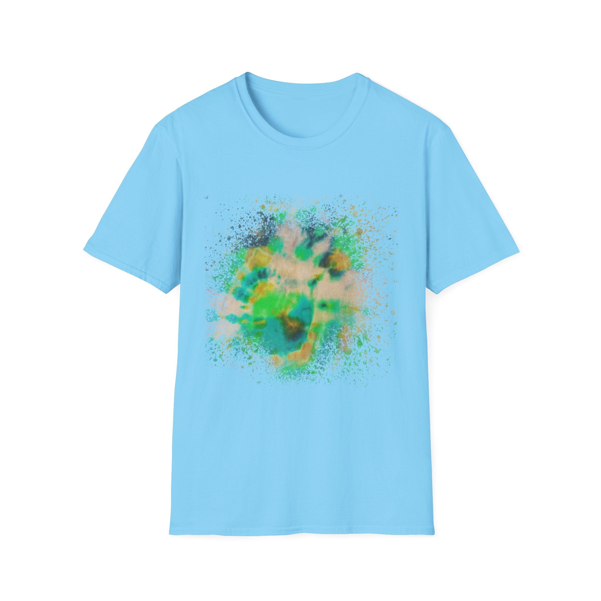 TURQUOISE TREASURE:  Colorful, splat style, Vibrant Abstract T-Shirt | Unisex Softstyle Graphic Tee, Casual Wear, Gift for Art Lovers, Summer Fashion, Unique Design