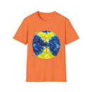 Zenith 2:  Tie-Dye Peace Circle Unisex Softstyle T-Shirt, Vibrant Summer Tee, Gift for Music Festivals, Casual Chic, Eco-Friendly Fashion