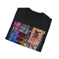 EQUITY: Bohemian Peace Graphic Tie Dye collage Tee, Unisex Softstyle T-Shirt, Tie-Dye Vibe Shirt, Festival Fashion, Relaxed Fit Top