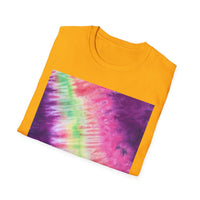 NEON DISCOVERY:  Sky zone, Vibrant Tie-Dye Unisex Softstyle T-Shirt - Trendy Casual Wear, Summer Festivals, Gifts for Friends, Retro Vibe, Unisex Tee