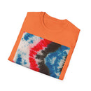 BOOMERANG BLAZE: Patriotic Tie-Dye T-Shirt, Unisex Softstyle Tee, Summer BBQ Shirt, Fourth of July Apparel, Gift for Freedom Lovers