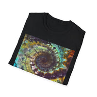 TEMPTATION: Mystical Vibrant Tie-Dye T-Shirt, Unisex Softstyle Tee, Boho Festival Wear, Summer Vibe Shirt, Eco-Friendly Apparel, Gift for Him or Her