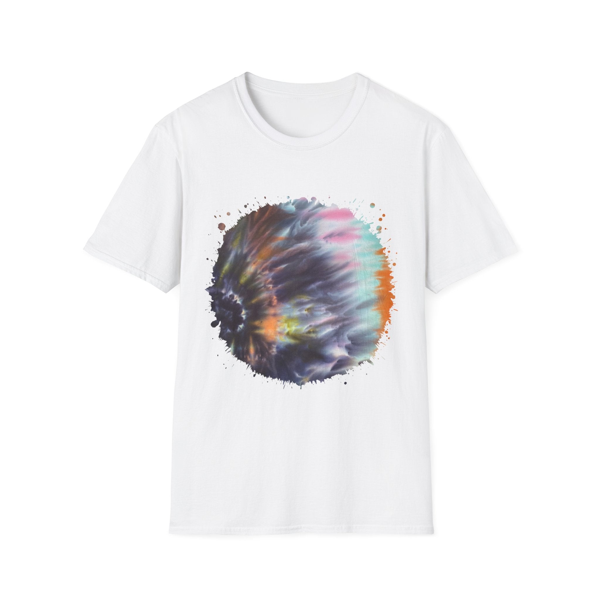 Bravado 2:  Colorful Tie-Dye Unisex Softstyle T-Shirt with Abstract Design, Perfect for Festivals, Casual Outings, Relaxed Days, Summer Vibes, and Gifts