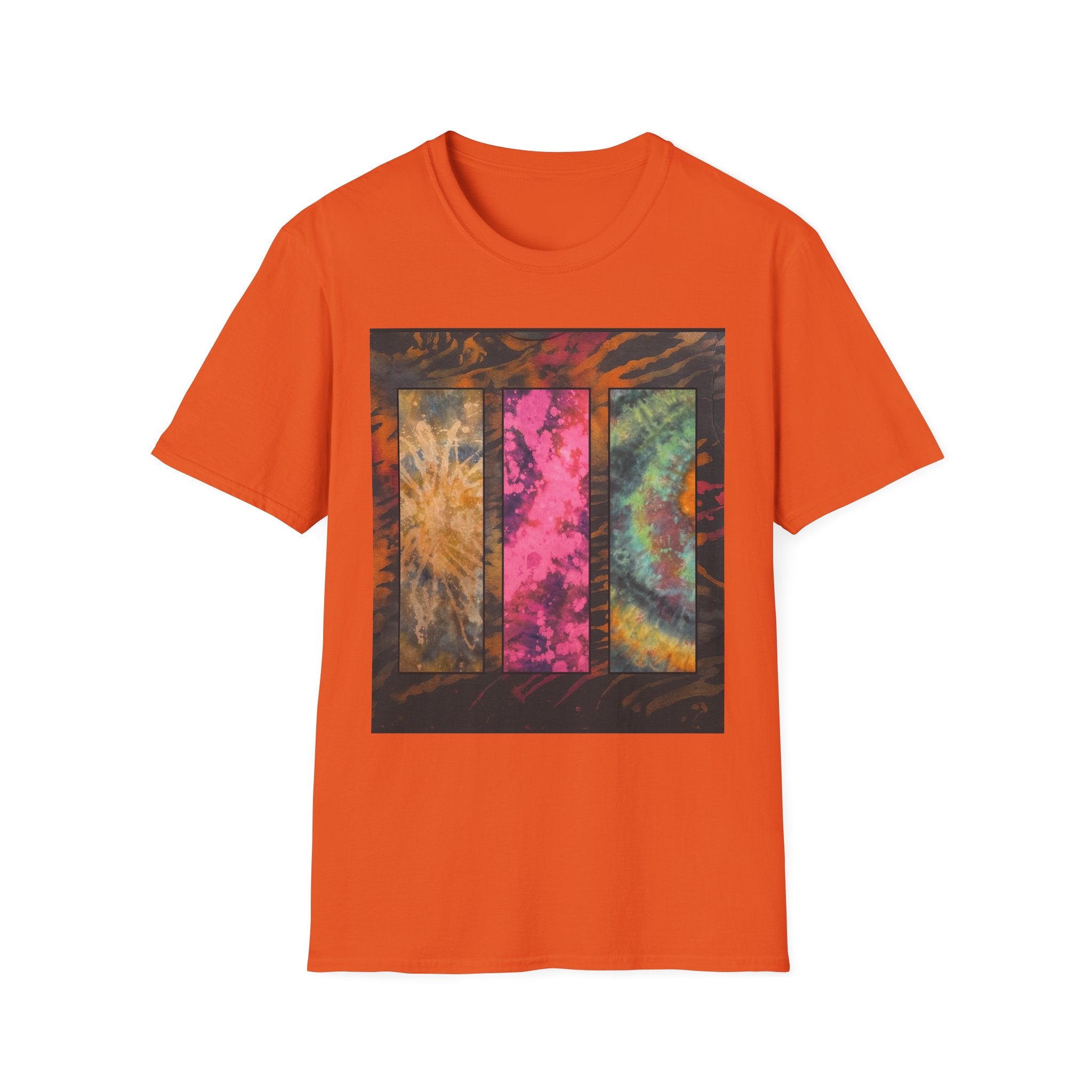 FIRE STONE: Stonehenge inspired collage, Colorful Tie-Dye Unisex T-Shirt, Boho Tee, Summer Vibes Shirt, Festival Wear, Unique Gift for Him and Her
