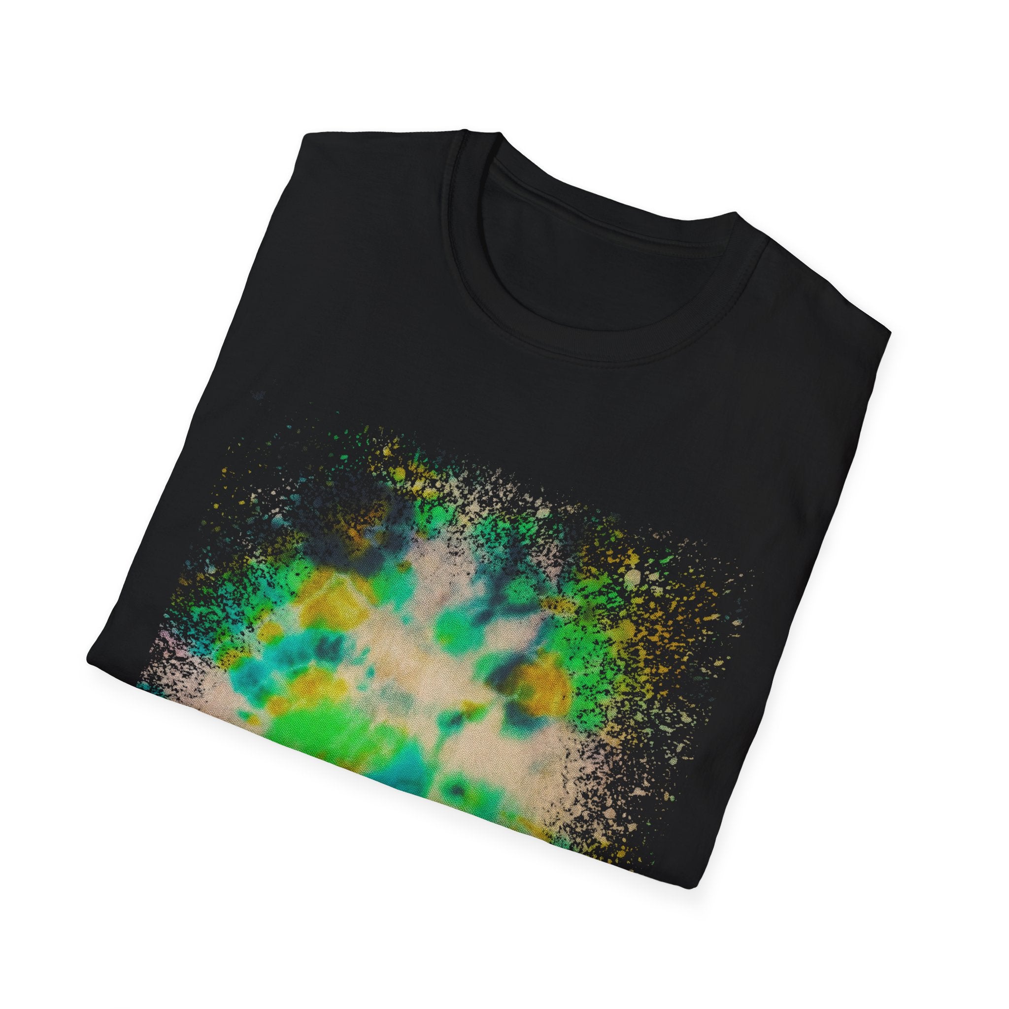 TURQUOISE TREASURE:  Colorful, splat style, Vibrant Abstract T-Shirt | Unisex Softstyle Graphic Tee, Casual Wear, Gift for Art Lovers, Summer Fashion, Unique Design