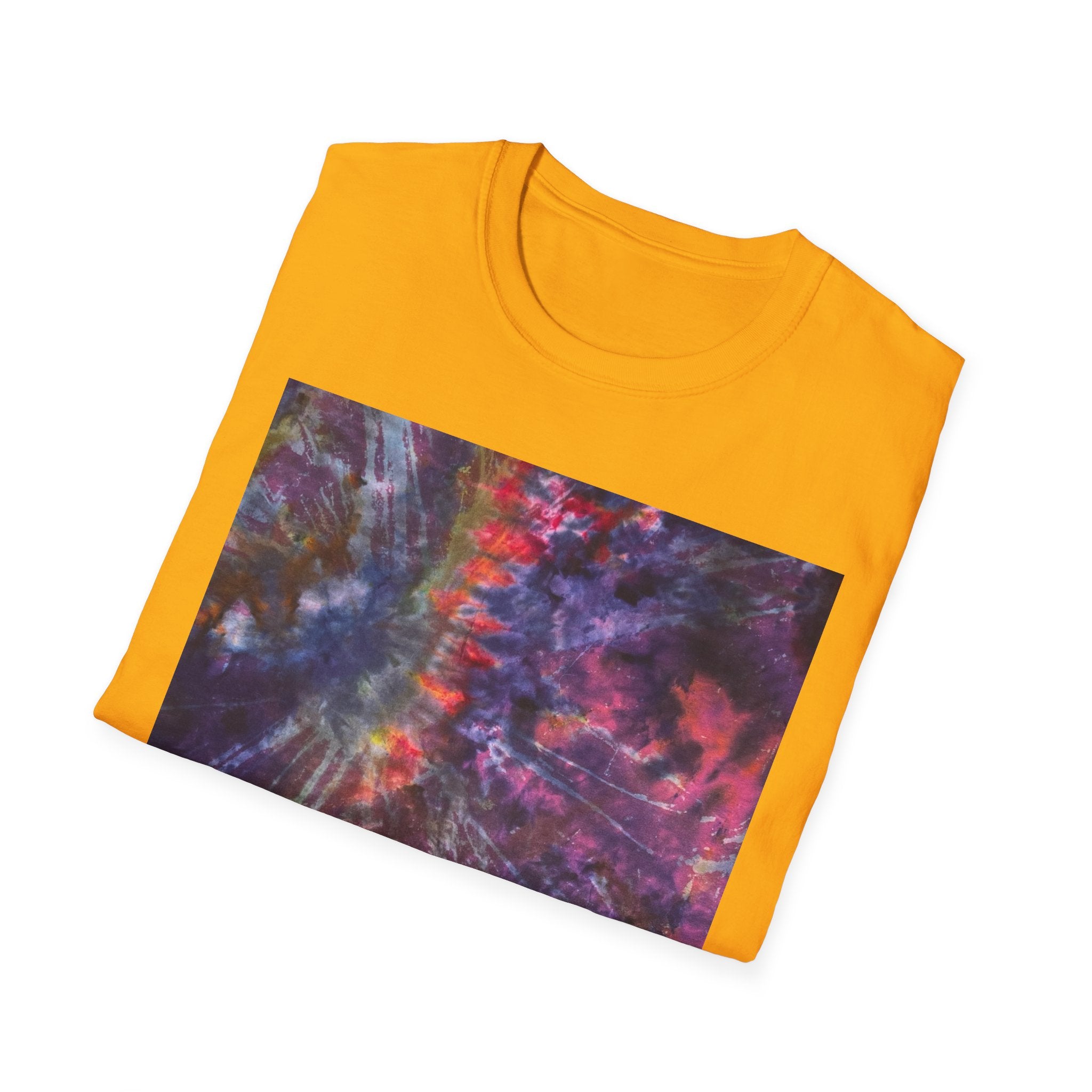 BOMBAY BLITZ:  Galactic Tie-Dye T-Shirt - Unisex Softstyle Tee, Boho Fashion, Festival Wear, Gift for Space Lovers, Casual Everyday Top
