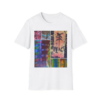 EQUITY: Bohemian Peace Graphic Tie Dye collage Tee, Unisex Softstyle T-Shirt, Tie-Dye Vibe Shirt, Festival Fashion, Relaxed Fit Top