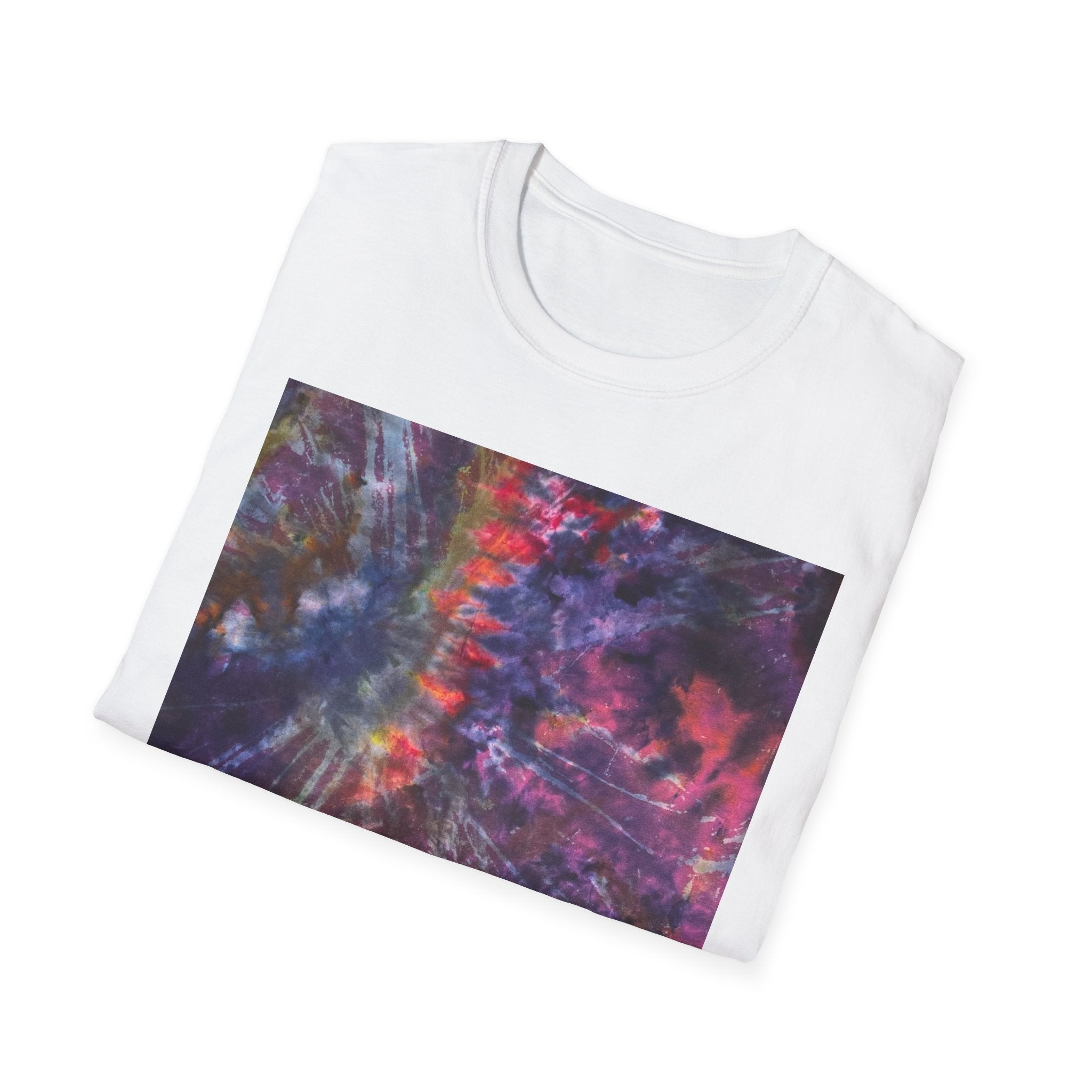 BOMBAY BLITZ:  Galactic Tie-Dye T-Shirt - Unisex Softstyle Tee, Boho Fashion, Festival Wear, Gift for Space Lovers, Casual Everyday Top