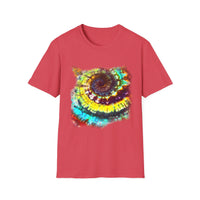 Gideon 2:  Vibrant Swirl Snowy Unisex Softstyle T-Shirt, Colorful Tie-Dye Tee, Trendy Casual Wear, Perfect Gift, Summer Vibes