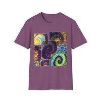 VICTORY: Vibrant Spiral Pattern collage T-Shirt, Unisex Tee for Art Lovers, Boho Chic Fashion, Perfect for Festivals, Gift for Friends