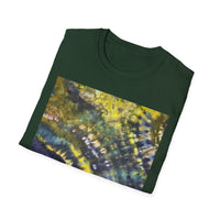 EVERGREEN TIDE: Smash stye tie dye, Vibrant Abstract Unisex Softstyle T-Shirt, Casual Wear, Art-Tee, Gift for Art Lovers, Unique Art Shirt, Dreamy Graphic T-Shirt