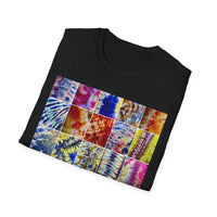 THE SCRAMBLE: Colorful, sampler style,  Tie-Dye collage Unisex T-Shirt, Vibrant Casual Wear, Summer Festival Top, Gift for Him/Her, Retro Vibe Fashion