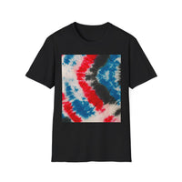BOOMERANG BLAZE: Patriotic Tie-Dye T-Shirt, Unisex Softstyle Tee, Summer BBQ Shirt, Fourth of July Apparel, Gift for Freedom Lovers