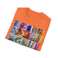 THE SCRAMBLE: Colorful, sampler style,  Tie-Dye collage Unisex T-Shirt, Vibrant Casual Wear, Summer Festival Top, Gift for Him/Her, Retro Vibe Fashion