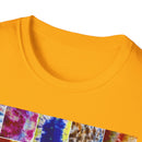 THE SCRAMBLE: Colorful, sampler style,  Tie-Dye collage Unisex T-Shirt, Vibrant Casual Wear, Summer Festival Top, Gift for Him/Her, Retro Vibe Fashion