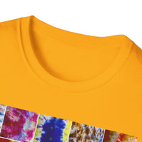 THE SCRAMBLE: Colorful, sampler style,  Tie-Dye collage Unisex T-Shirt, Vibrant Casual Wear, Summer Festival Top, Gift for Him/Her, Retro Vibe Fashion
