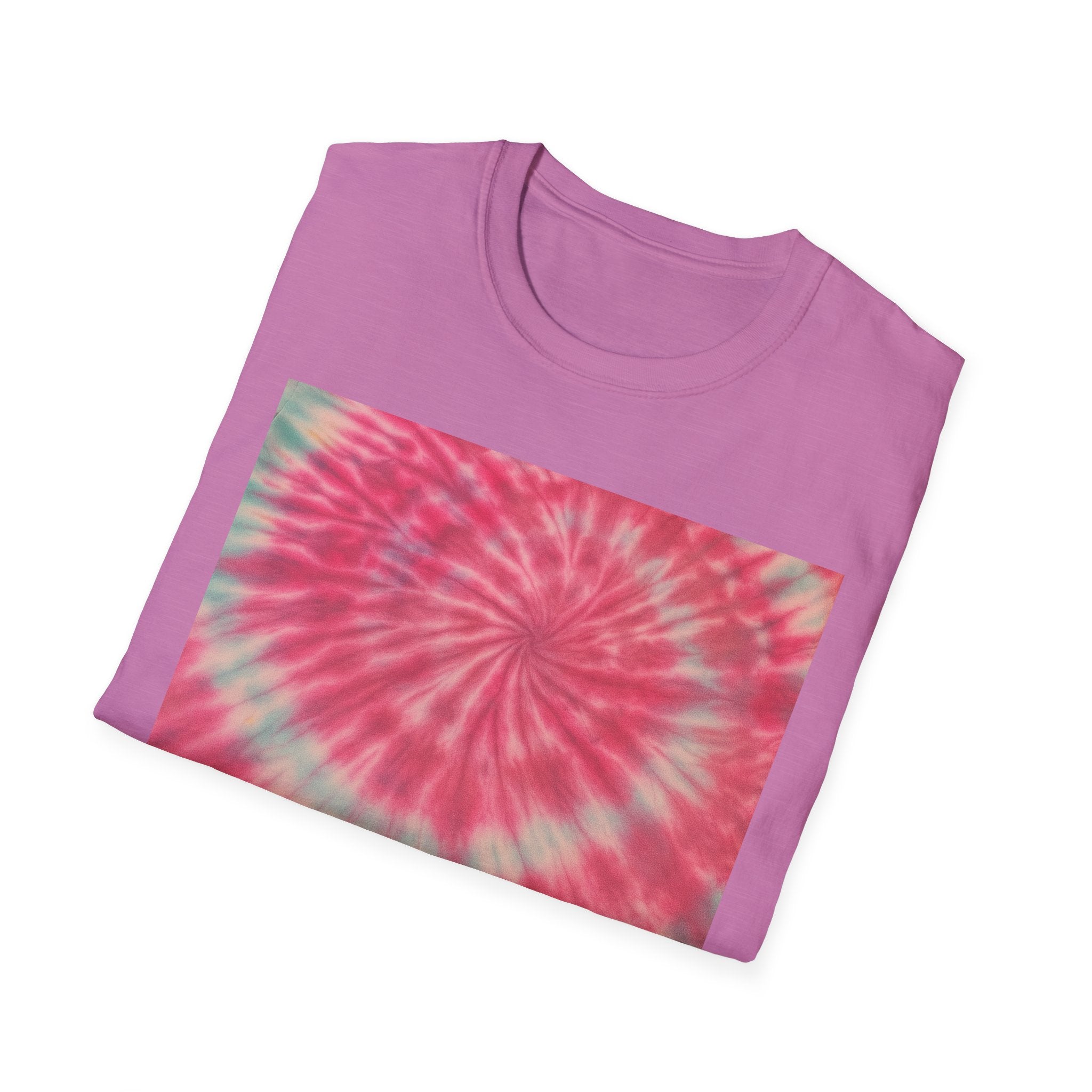 FLAMINGO:  Pink explosion! Colorful Tie-Dye Unisex Softstyle T-Shirt – Perfect for Festivals, Summer Vibes, Casual Outings, Gifts, and Everyday Wear