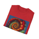 CHARTREUSE LEGEND:  Colorful Spiral TIe Dye Design Unisex Softstyle T-Shirt | Bohemian Vibe, Everyday Wear, Gift, Festival Style, Relaxation