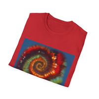 CHARTREUSE LEGEND:  Colorful Spiral TIe Dye Design Unisex Softstyle T-Shirt | Bohemian Vibe, Everyday Wear, Gift, Festival Style, Relaxation