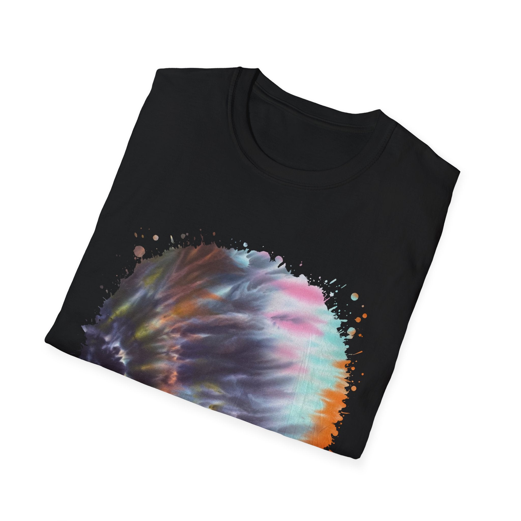 Bravado 2:  Colorful Tie-Dye Unisex Softstyle T-Shirt with Abstract Design, Perfect for Festivals, Casual Outings, Relaxed Days, Summer Vibes, and Gifts