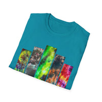 DYNAMO: Vibrant Tie-Dye collage Unisex Softstyle T-Shirt, Festival Wear, Casual Summer Top, Gift for Friends, Boho Style Tee, Colorful Graphic Tee