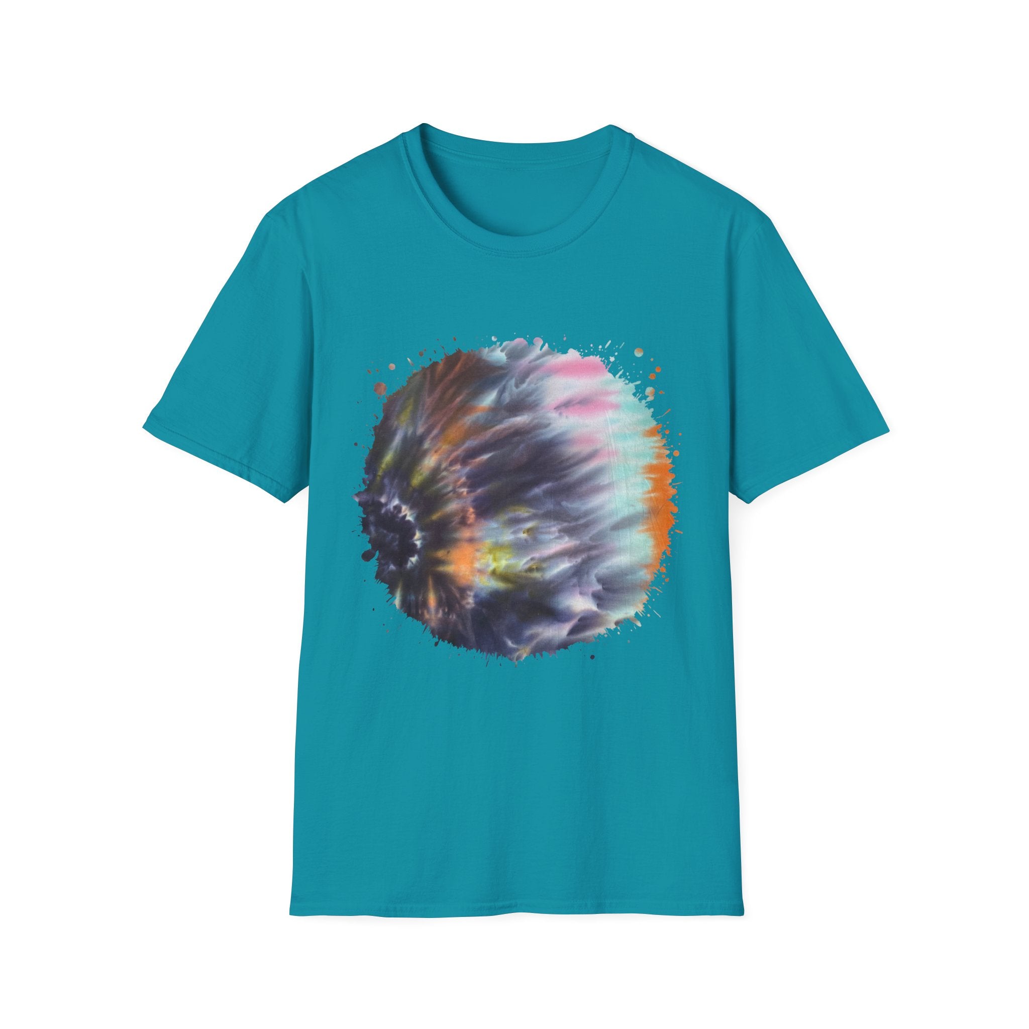 Bravado 2:  Colorful Tie-Dye Unisex Softstyle T-Shirt with Abstract Design, Perfect for Festivals, Casual Outings, Relaxed Days, Summer Vibes, and Gifts