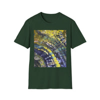 EVERGREEN TIDE: Smash stye tie dye, Vibrant Abstract Unisex Softstyle T-Shirt, Casual Wear, Art-Tee, Gift for Art Lovers, Unique Art Shirt, Dreamy Graphic T-Shirt