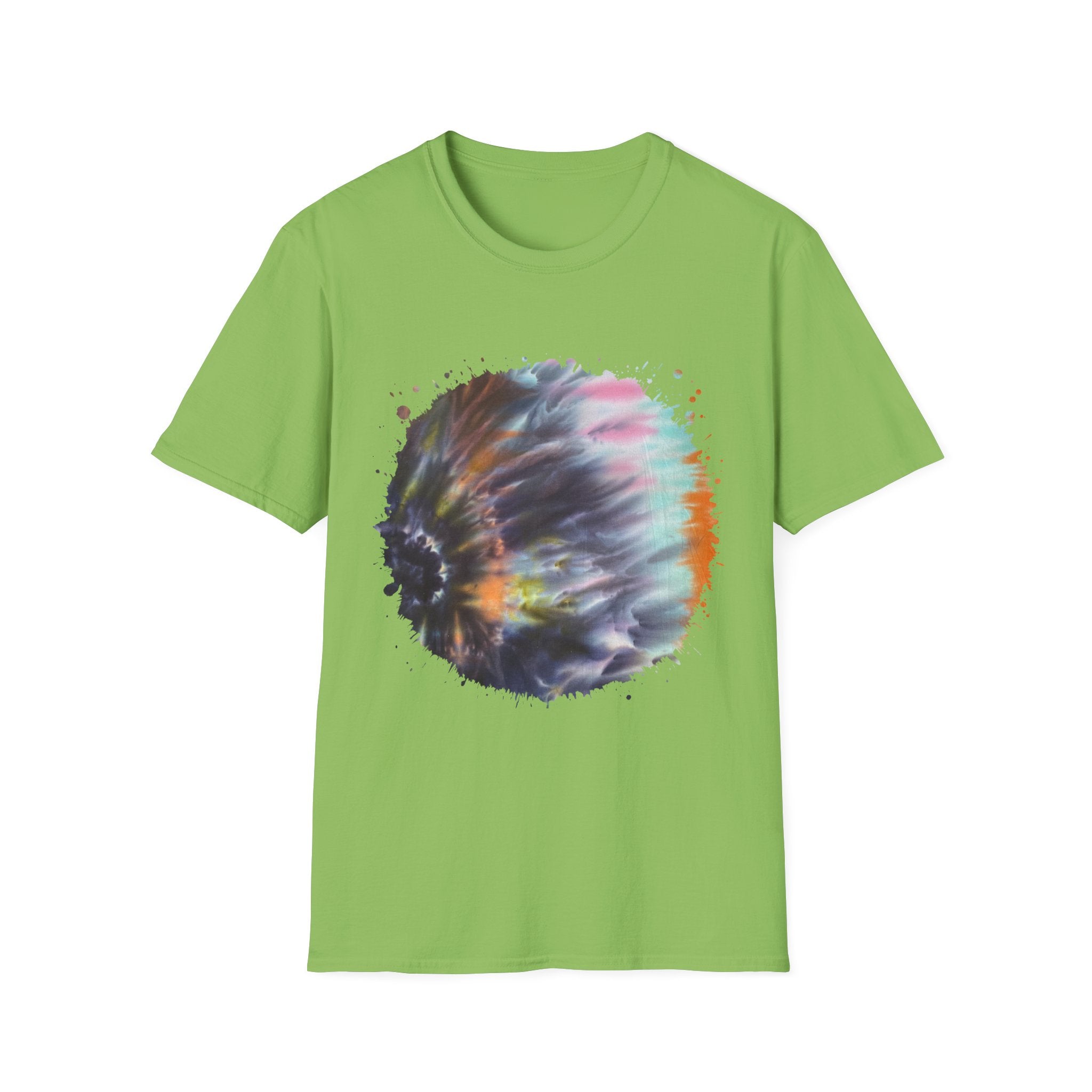 Bravado 2:  Colorful Tie-Dye Unisex Softstyle T-Shirt with Abstract Design, Perfect for Festivals, Casual Outings, Relaxed Days, Summer Vibes, and Gifts
