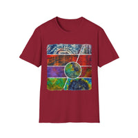 SUNSET TANGO: Vibrant Collage Tie-Dye T-Shirt, Bohemian Unisex Tee, Perfect for Festivals, Gifts, Summer Vibes, Art-Inspired Wear, Music Events