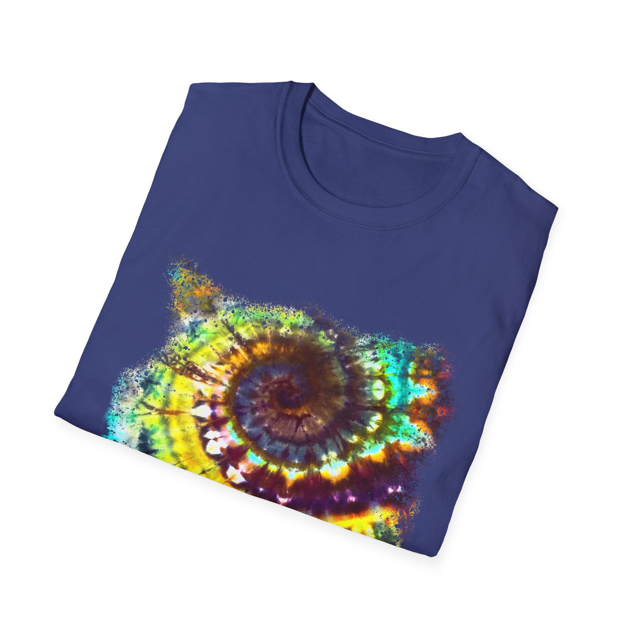 Gideon 2:  Vibrant Swirl Snowy Unisex Softstyle T-Shirt, Colorful Tie-Dye Tee, Trendy Casual Wear, Perfect Gift, Summer Vibes