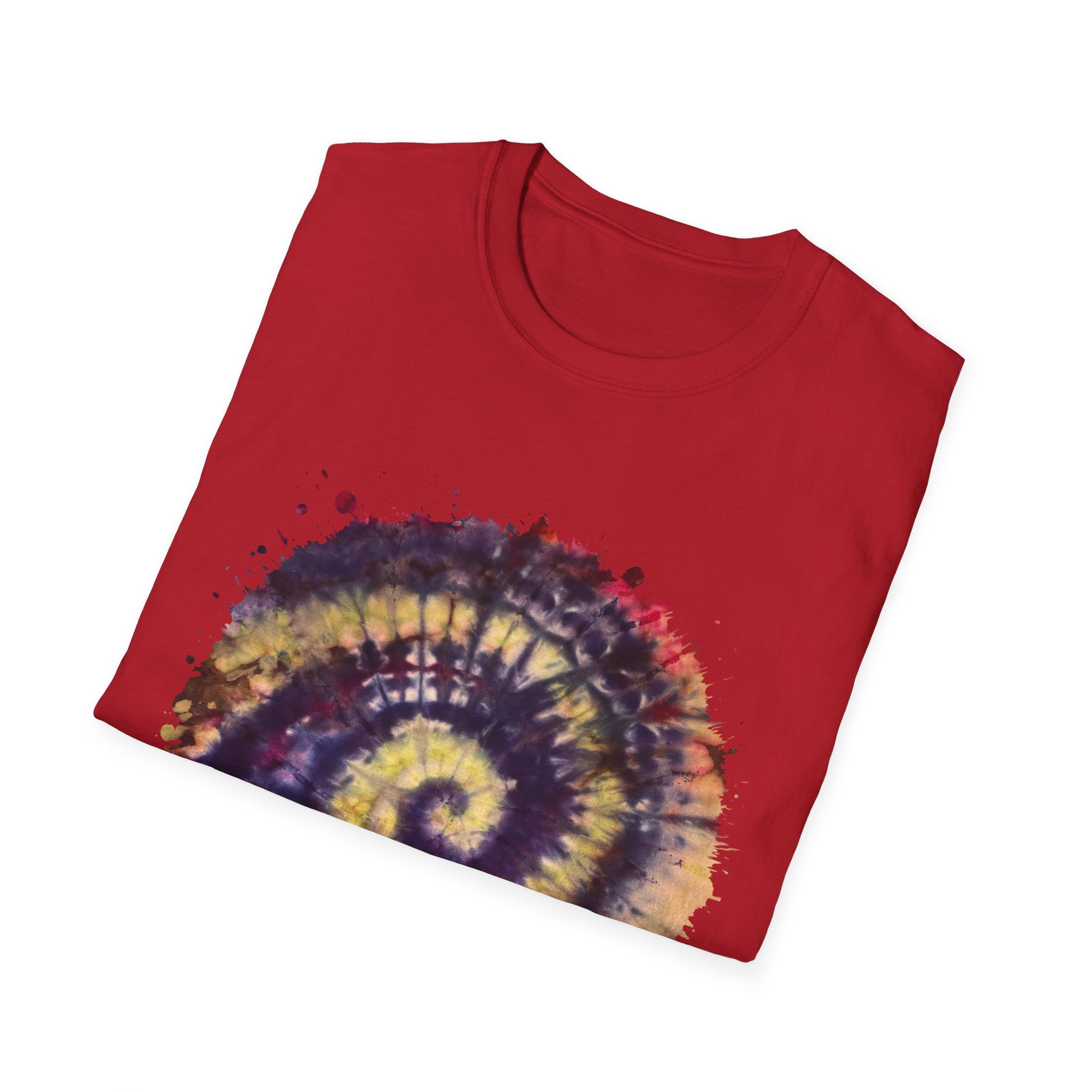 Scarlet Saga 2:  Spiral Tie-Dye Unisex Softstyle T-Shirt | Boho Chic, Casual Wear, Gift for Artists, Summer Fashion, Music Festivals