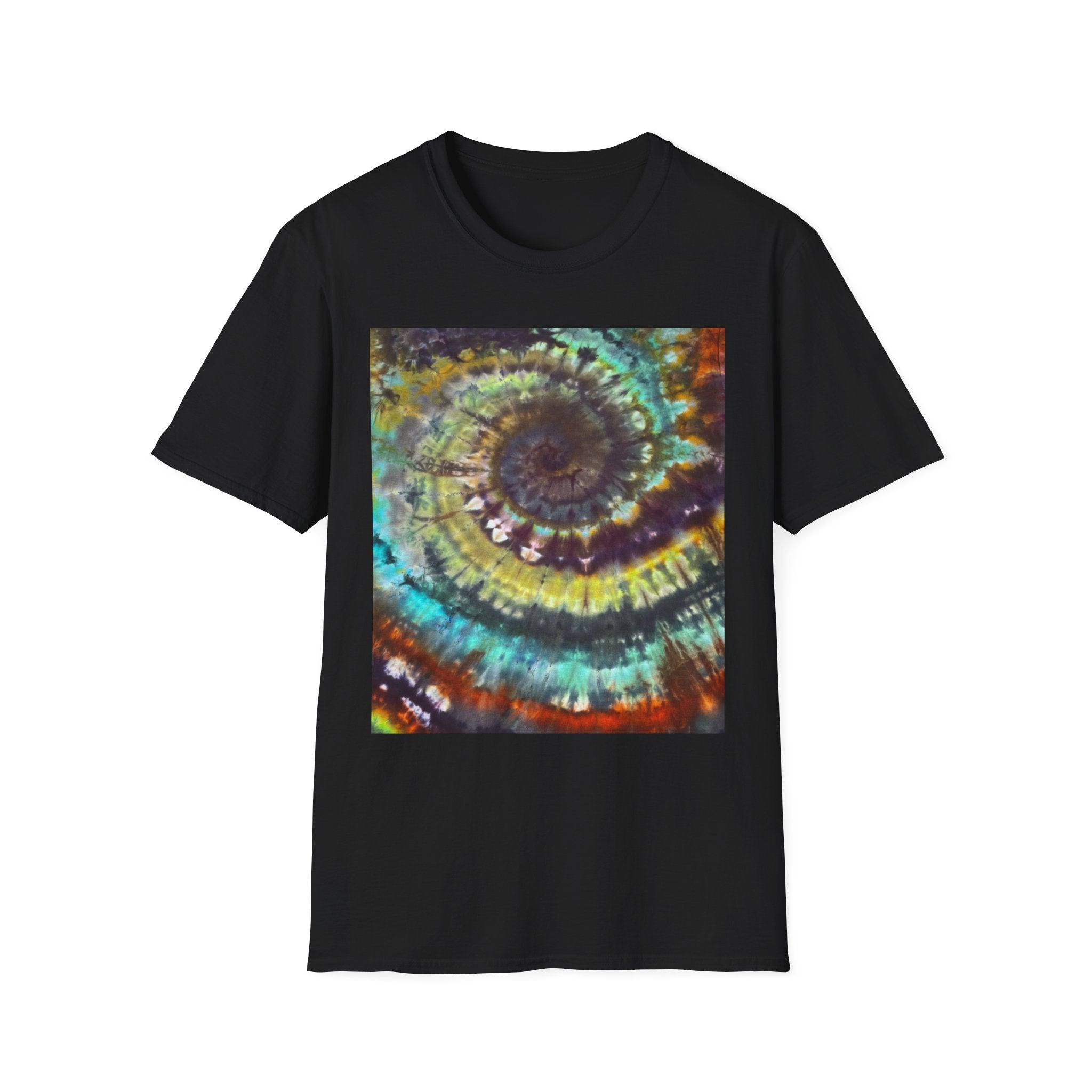 TEMPTATION: Mystical Vibrant Tie-Dye T-Shirt, Unisex Softstyle Tee, Boho Festival Wear, Summer Vibe Shirt, Eco-Friendly Apparel, Gift for Him or Her