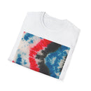 BOOMERANG BLAZE: Patriotic Tie-Dye T-Shirt, Unisex Softstyle Tee, Summer BBQ Shirt, Fourth of July Apparel, Gift for Freedom Lovers