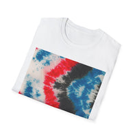 BOOMERANG BLAZE: Patriotic Tie-Dye T-Shirt, Unisex Softstyle Tee, Summer BBQ Shirt, Fourth of July Apparel, Gift for Freedom Lovers