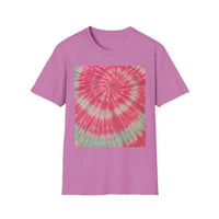 FLAMINGO:  Pink explosion! Colorful Tie-Dye Unisex Softstyle T-Shirt – Perfect for Festivals, Summer Vibes, Casual Outings, Gifts, and Everyday Wear