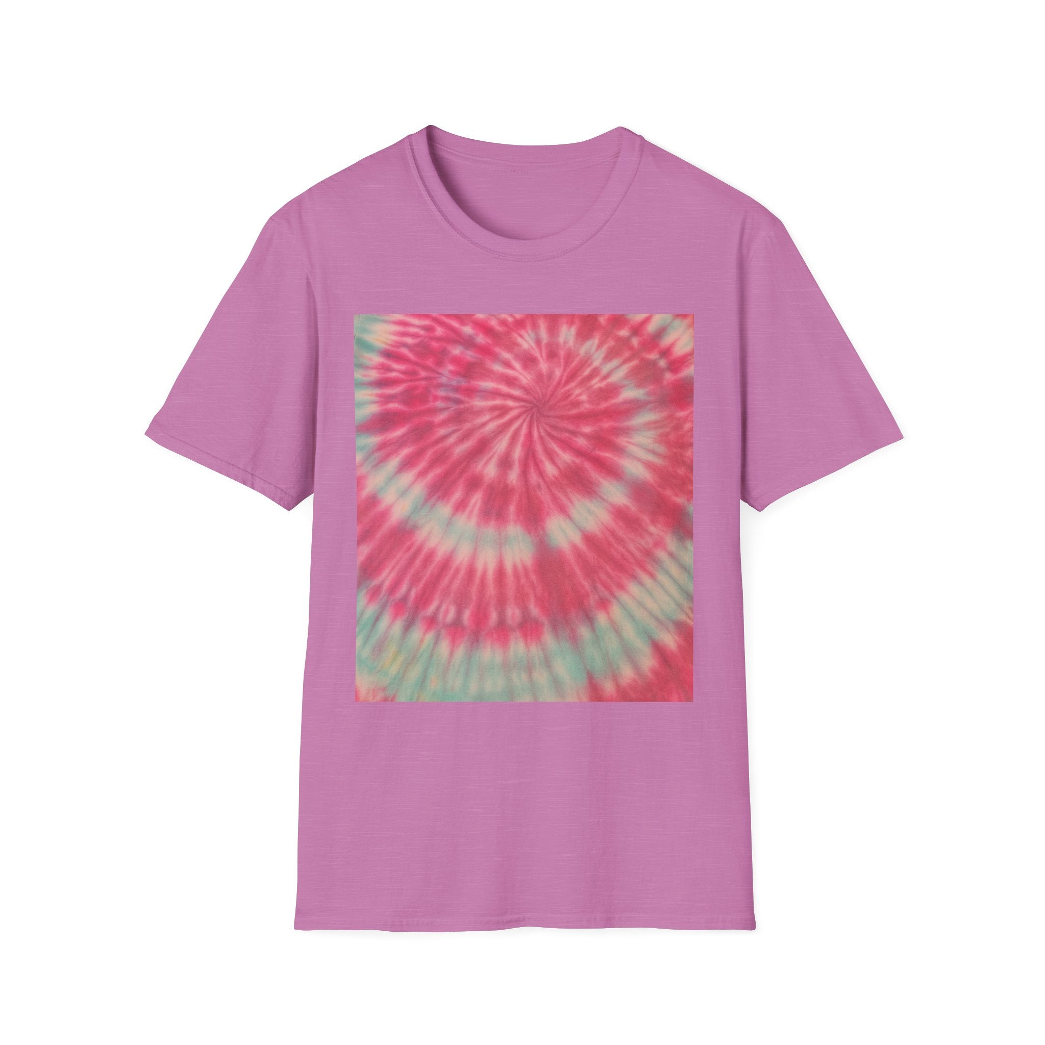 FLAMINGO:  Pink explosion! Colorful Tie-Dye Unisex Softstyle T-Shirt – Perfect for Festivals, Summer Vibes, Casual Outings, Gifts, and Everyday Wear