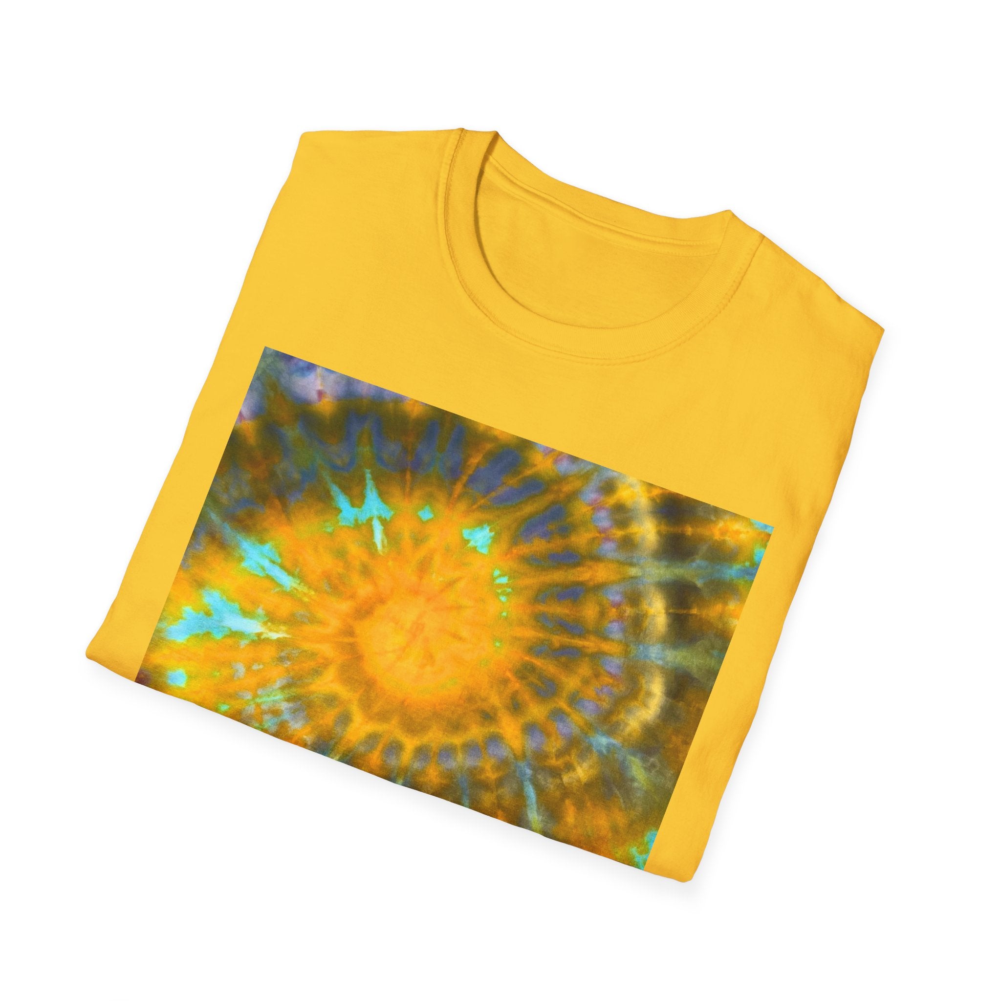 SOLAR PASSION:  Sun inspired tie dye, Boho Spiral Sun T-Shirt - Artistic Graphic Tee for Relaxed Vibes, Festival Wear, Gifts for Creatives, Unisex Tees, Everyday Comfort