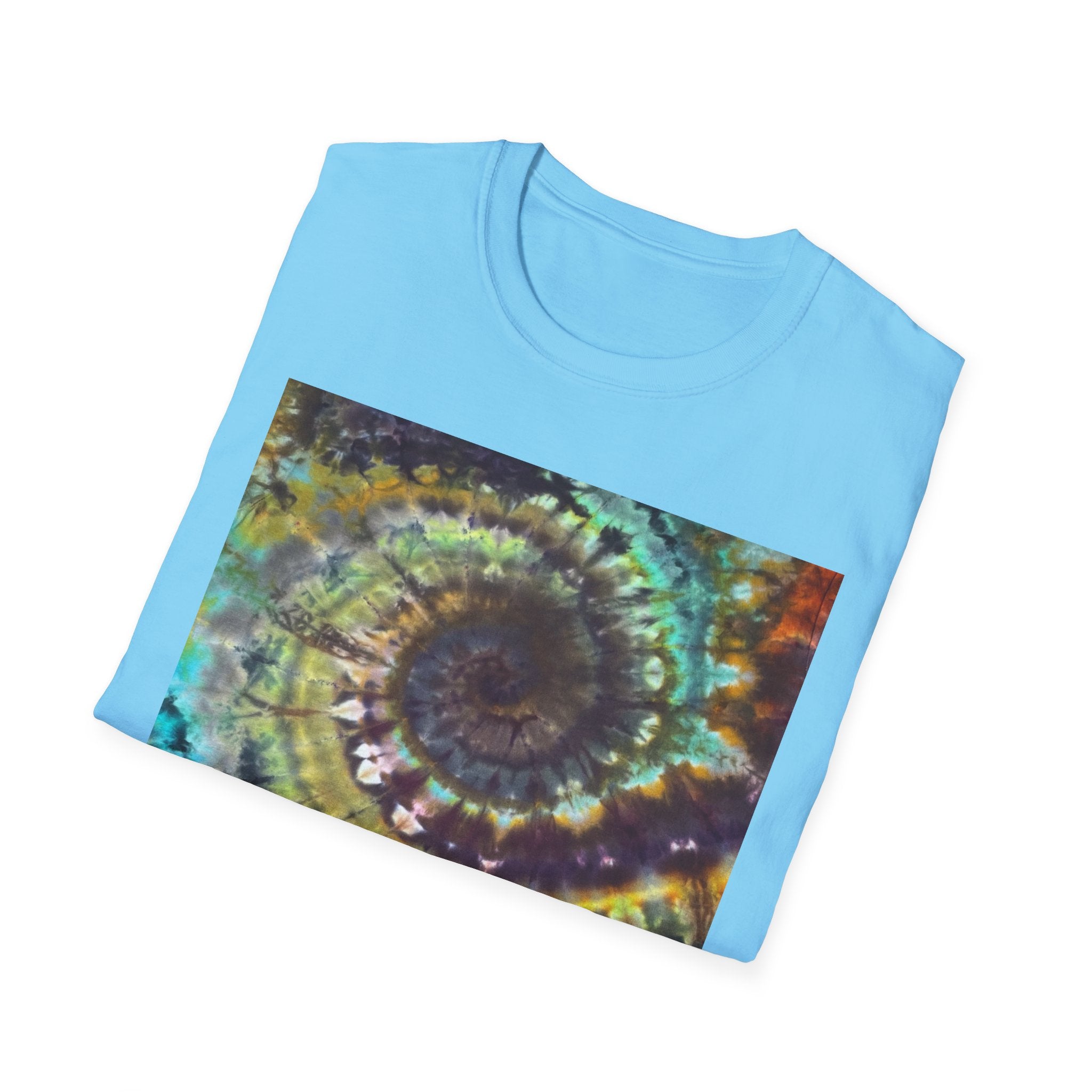 TEMPTATION: Mystical Vibrant Tie-Dye T-Shirt, Unisex Softstyle Tee, Boho Festival Wear, Summer Vibe Shirt, Eco-Friendly Apparel, Gift for Him or Her
