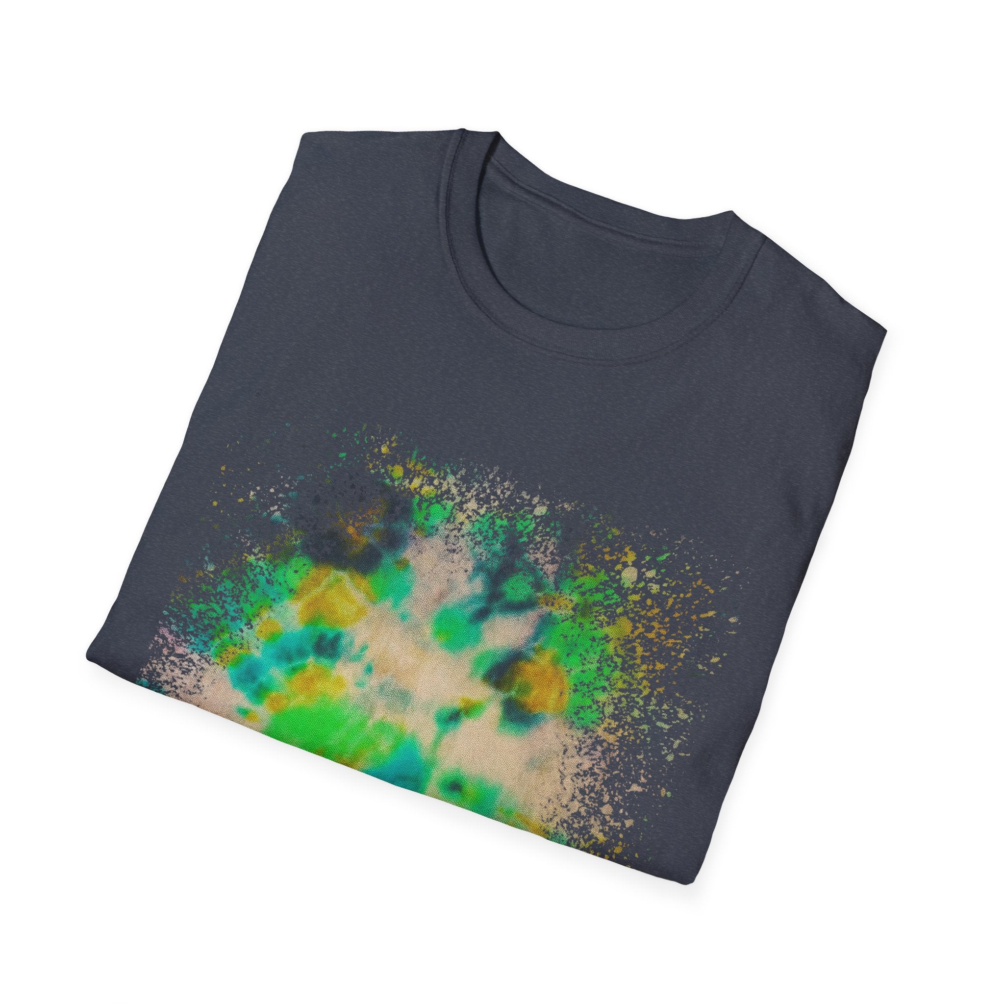 TURQUOISE TREASURE:  Colorful, splat style, Vibrant Abstract T-Shirt | Unisex Softstyle Graphic Tee, Casual Wear, Gift for Art Lovers, Summer Fashion, Unique Design