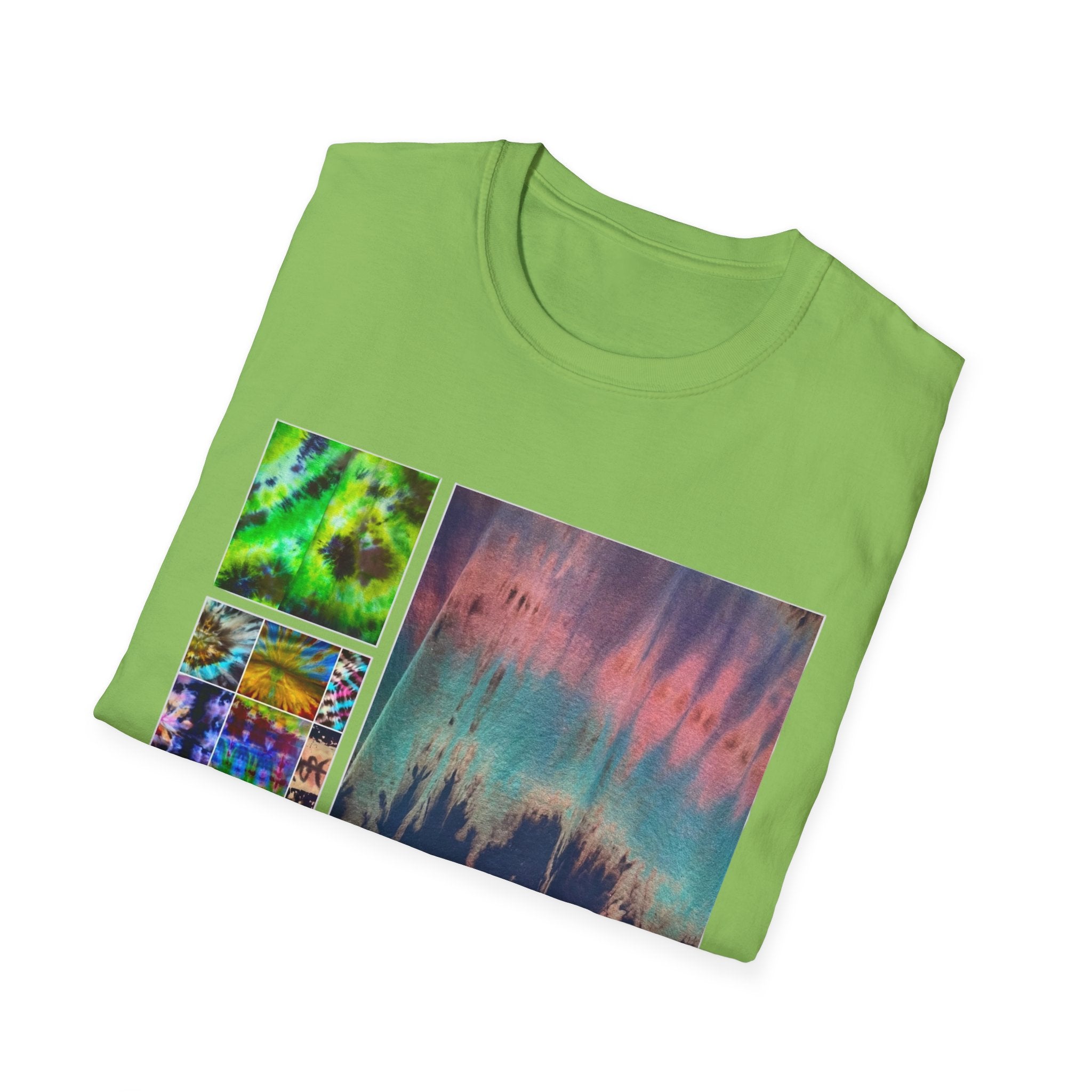NORTHERN LIGHTS: Vibrant  Tie Dye collage Art, Unisex Softstyle T-Shirt | Casual Fashion, Gift for Art Lovers, Summer Wear, Festival Outfit, Unique Graphic Tee