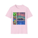 NORTHERN LIGHTS: Vibrant  Tie Dye collage Art, Unisex Softstyle T-Shirt | Casual Fashion, Gift for Art Lovers, Summer Wear, Festival Outfit, Unique Graphic Tee