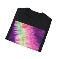 NEON DISCOVERY:  Sky zone, Vibrant Tie-Dye Unisex Softstyle T-Shirt - Trendy Casual Wear, Summer Festivals, Gifts for Friends, Retro Vibe, Unisex Tee