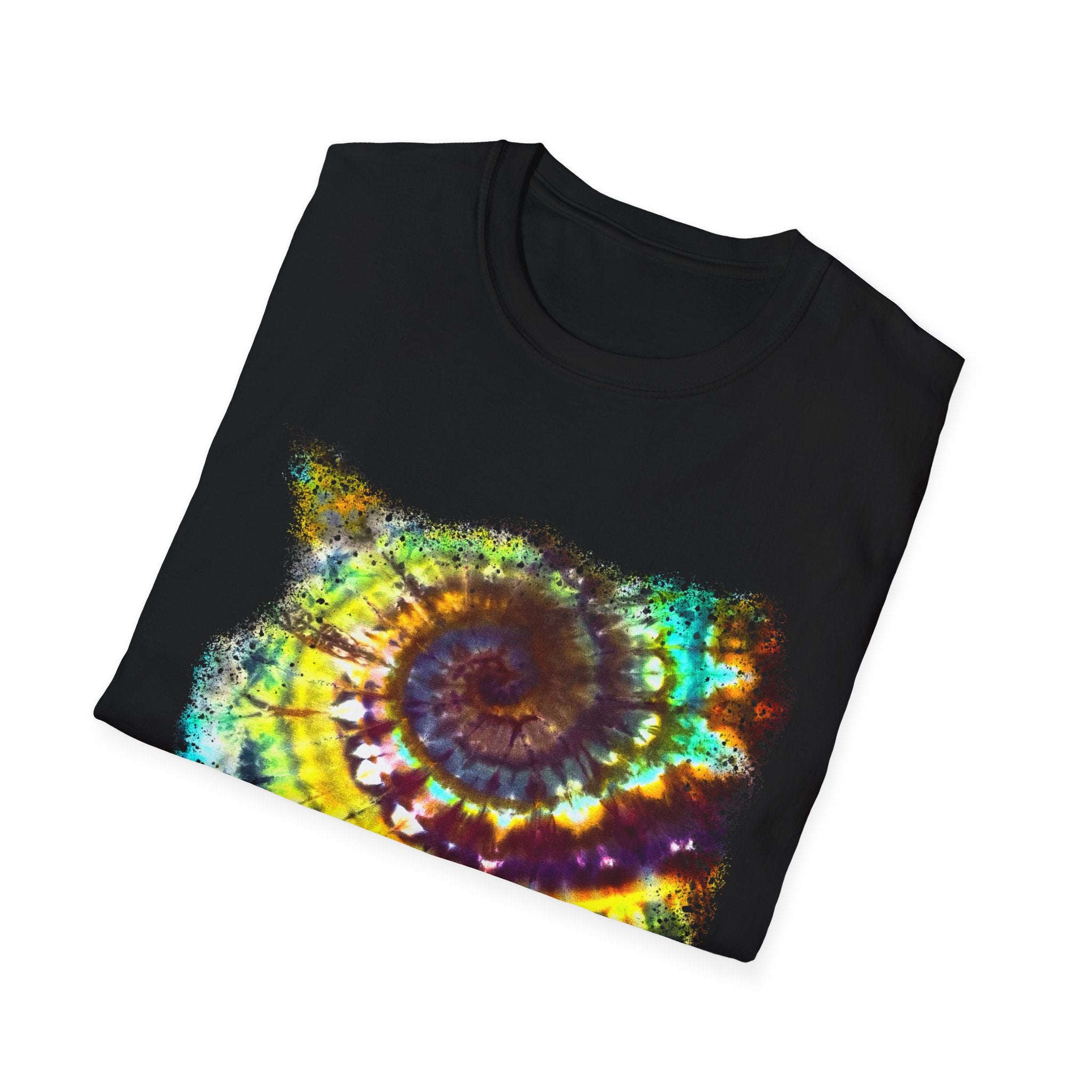 Gideon 2:  Vibrant Swirl Snowy Unisex Softstyle T-Shirt, Colorful Tie-Dye Tee, Trendy Casual Wear, Perfect Gift, Summer Vibes