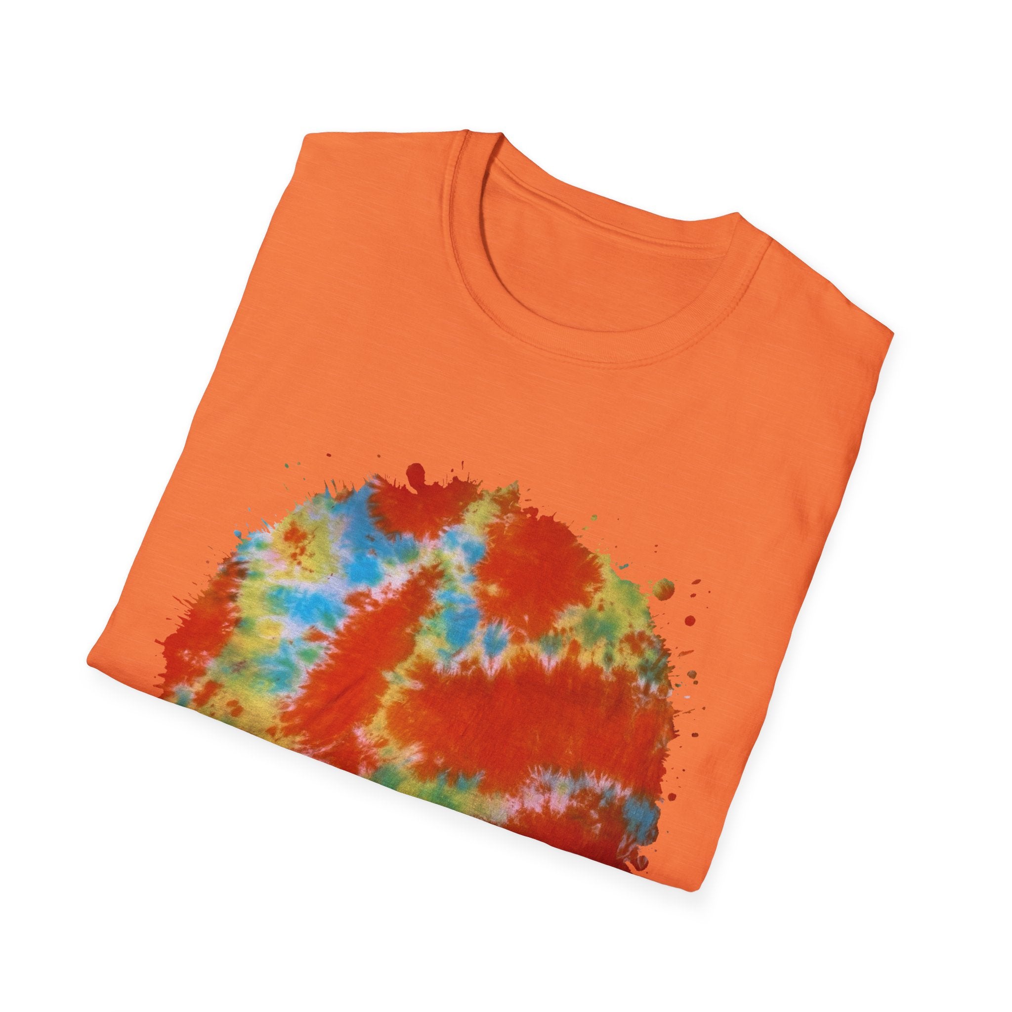 Orange Krush 2:  Tie-Dye Krush Unisex Softstyle T-Shirt, Vibrant Casual Tee, Bohemian Top, Festival Wear, Gift for Music Lovers