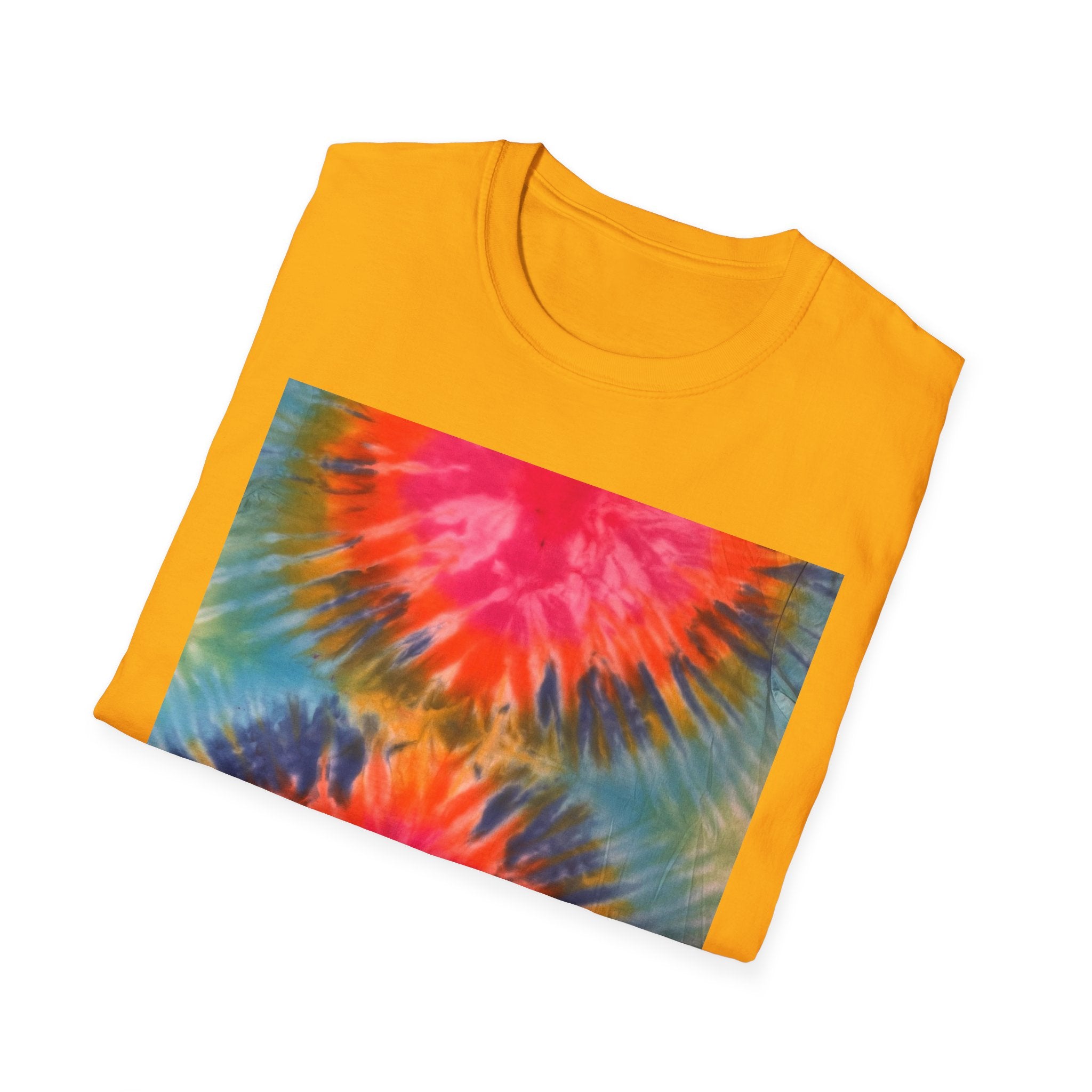 DOUBLE DAHLIA:  Vibrant dahlia inspired  Tie-Dye t-shirt, Unisex Softstyle Shirt, Summer Fashion Tee, Festival Wear, Retro Style Top, Casual Everyday Wear
