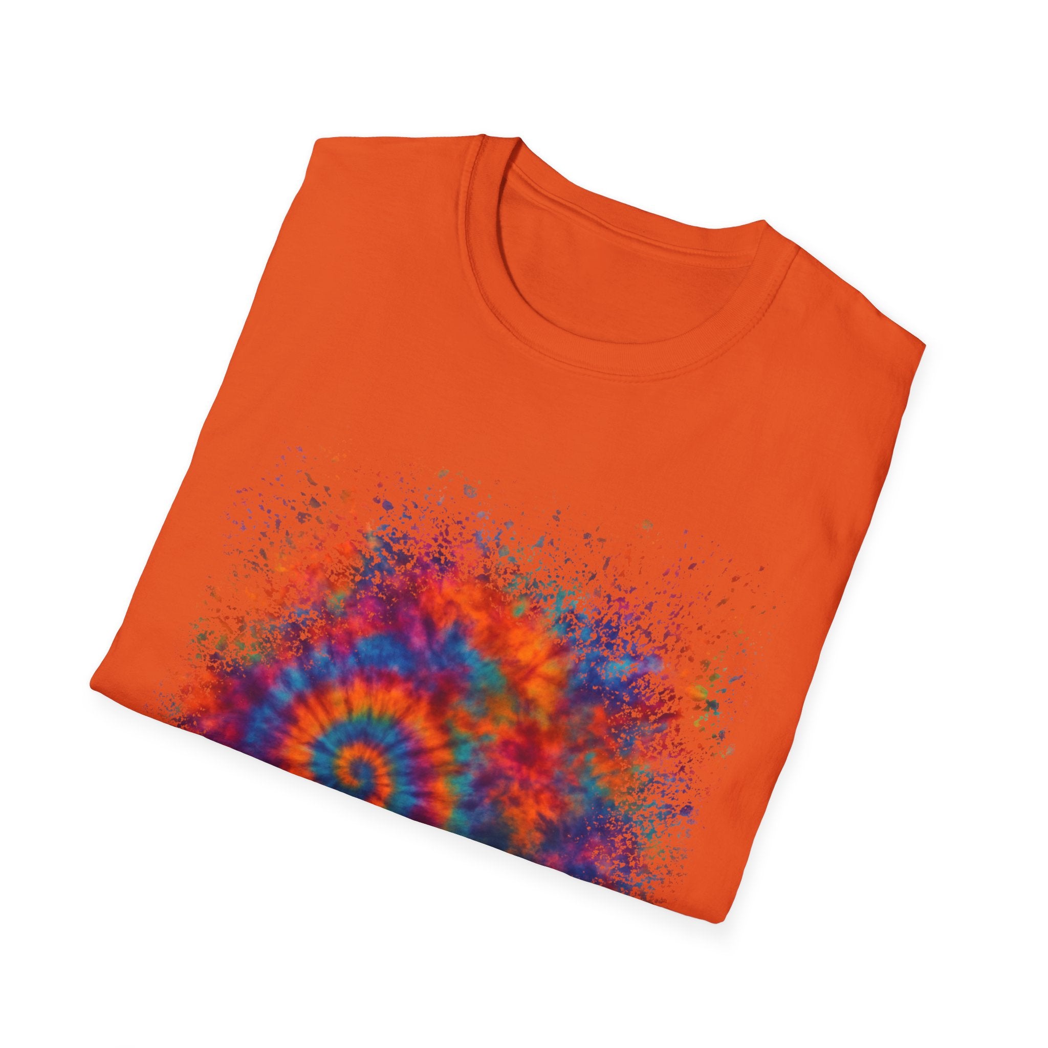 TANGERINE SWIRL: Colorful mini Swirl Unisex Softstyle T-Shirt, Vivid Tie-Dye Tee, Festival Shirt, Bohemian Style Top, Summer Vibes Clothing