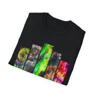 DYNAMO: Vibrant Tie-Dye collage Unisex Softstyle T-Shirt, Festival Wear, Casual Summer Top, Gift for Friends, Boho Style Tee, Colorful Graphic Tee