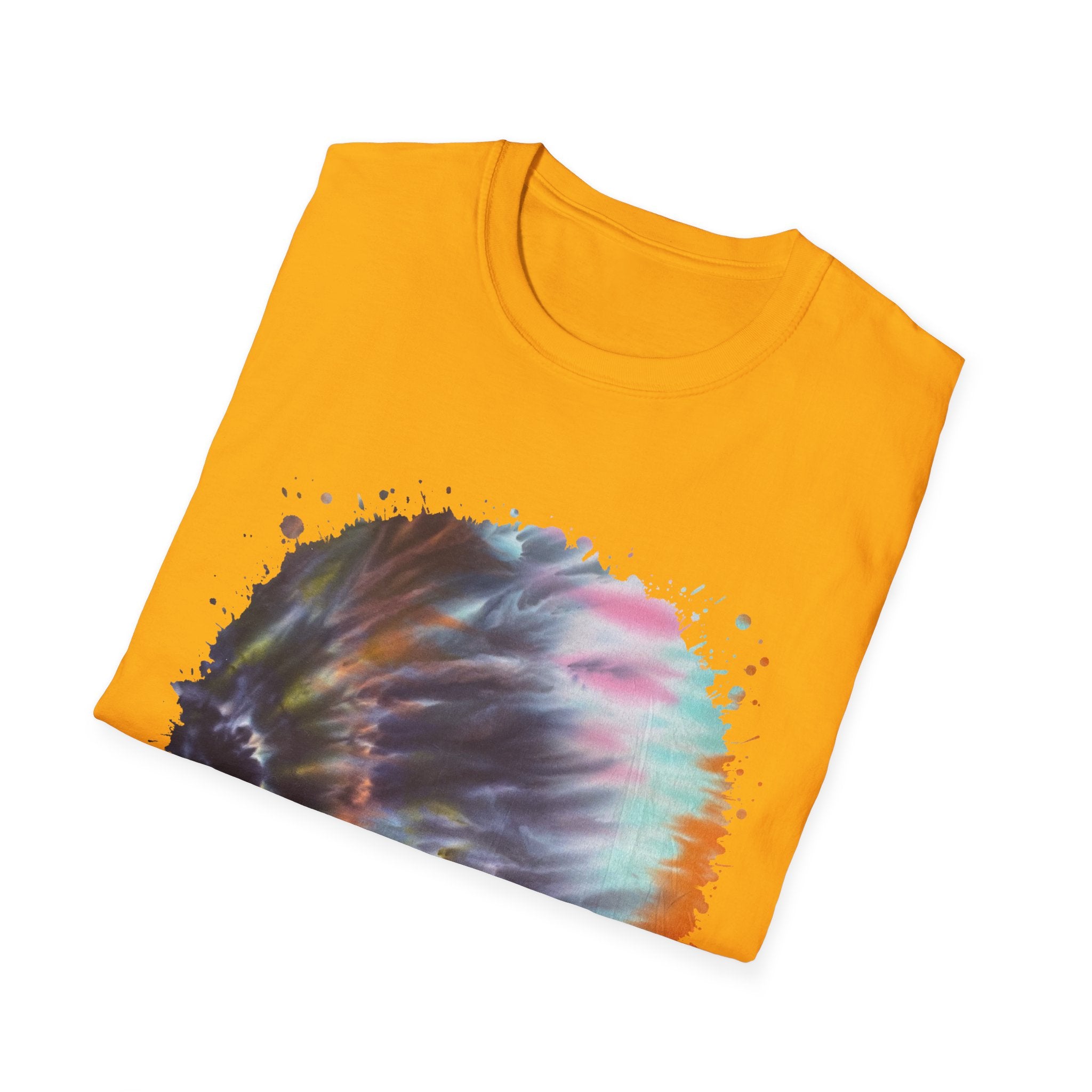 Bravado 2:  Colorful Tie-Dye Unisex Softstyle T-Shirt with Abstract Design, Perfect for Festivals, Casual Outings, Relaxed Days, Summer Vibes, and Gifts