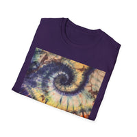 MOCHA SPIDER DANCE:  Unique Spiral Tie-Dye Unisex T-Shirt, Boho Chic Tee, Summer Vibes Top, Festival Wear, Eco-Friendly Gift